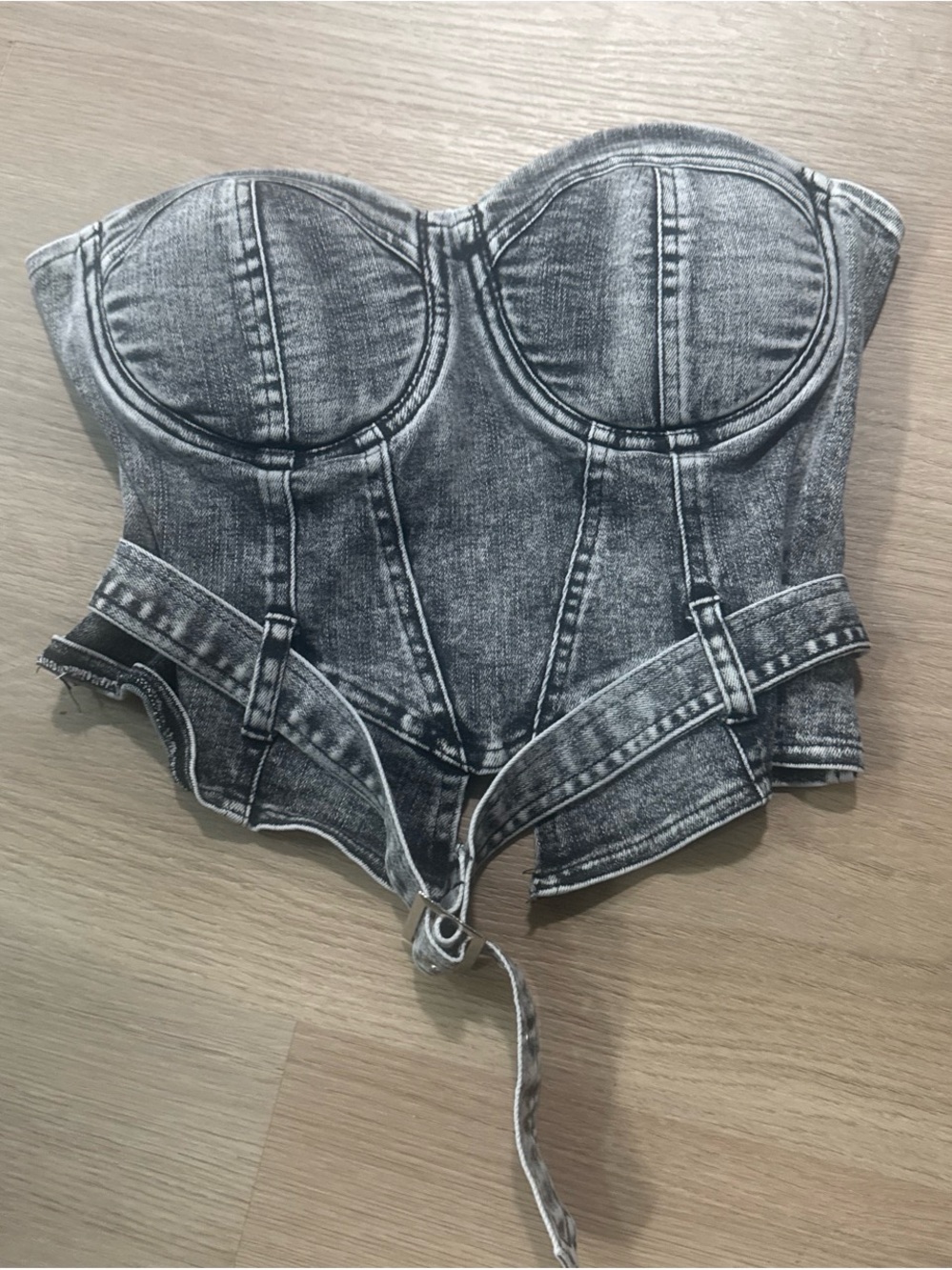 Fashion Nova Gray Acid-Wash Strapless Denim Bustier